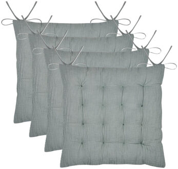 Textile stoelkussen Coline - 4x - mintgroen - 38 x 38 x 4 cm - touwtjes sluiting