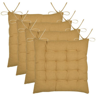 Textile stoelkussen Coline - 4x - okergeel - 38 x 38 x 4 cm - touwtjes sluiting