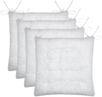 Textile stoelkussen Coline - 4x - wit - 38 x 38 x 4 cm - touwtjes sluiting