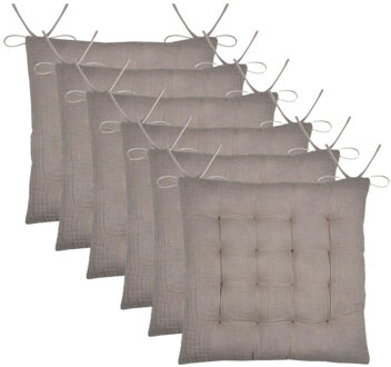 Textile stoelkussen Coline - 6x - beige - 38 x 38 x 4 cm - touwtjes sluiting