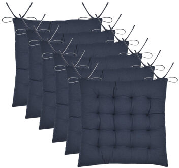 Textile stoelkussen Coline - 6x - donkerblauw - 38 x 38 x 4 cm - touwtjes sluiting