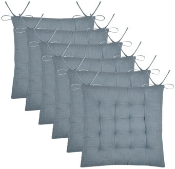 Textile stoelkussen Coline - 6x - ijsblauw - 38 x 38 x 4 cm - touwtjes sluiting