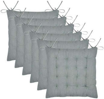 Textile stoelkussen Coline - 6x - mintgroen - 38 x 38 x 4 cm - touwtjes sluiting