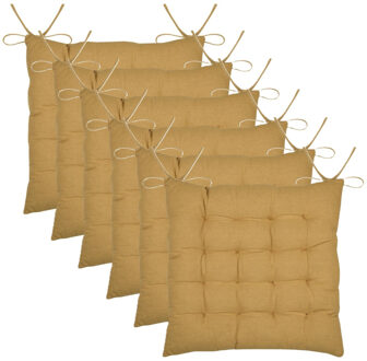 Textile stoelkussen Coline - 6x - okergeel - 38 x 38 x 4 cm - touwtjes sluiting