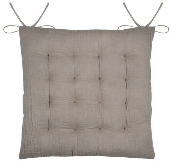 Textile stoelkussen Coline - beige - 38 x 38 x 4 cm - touwtjes sluiting