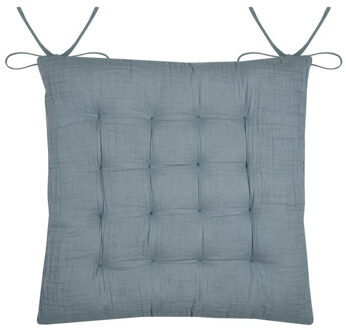Textile stoelkussen Coline - ijsblauw - 38 x 38 x 4 cm - touwtjes sluiting