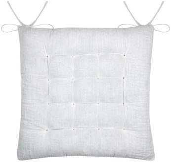 Textile stoelkussen Coline - wit - 38 x 38 x 4 cm - touwtjes sluiting