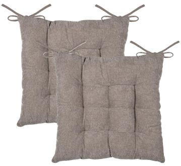 Textile stoelkussen Dandy - 2x - beige - 38 x 38 x 5 cm - touwtjes sluiting - ribcord