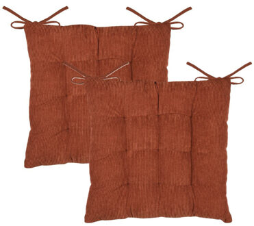 Textile stoelkussen Dandy - 2x - wijnrood - 38 x 38 x 5 cm - touwtjes sluiting - ribcord