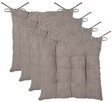 Textile stoelkussen Dandy - 4x - beige - 38 x 38 x 5 cm - touwtjes sluiting - ribcord