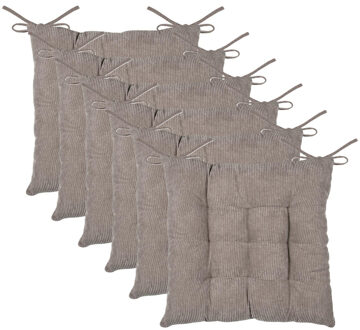 Textile stoelkussen Dandy - 6x - beige - 38 x 38 x 5 cm - touwtjes sluiting - ribcord