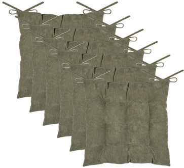Textile stoelkussen Dandy - 6x - olijfgroen - 38 x 38 x 5 cm - touwtjes sluiting - ribcord