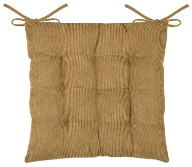 Textile stoelkussen Dandy - camel - 38 x 38 x 5 cm - touwtjes sluiting - ribcord