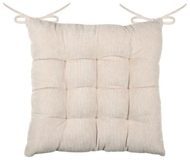 Textile stoelkussen Dandy - creme beige - 38 x 38 x 5 cm - touwtjes sluiting - ribcord