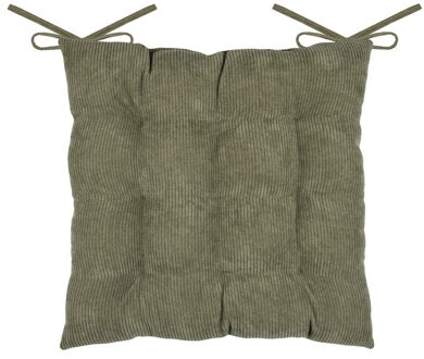 Textile stoelkussen Dandy - olijfgroen - 38 x 38 x 5 cm - touwtjes sluiting - ribcord