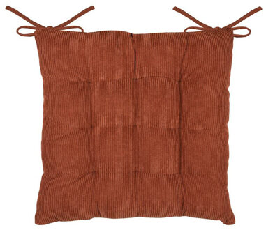 Textile stoelkussen Dandy - wijnrood - 38 x 38 x 5 cm - touwtjes sluiting - ribcord