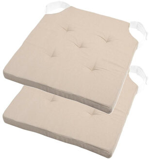 Textile stoelkussen DUO - 2x - beige - 38 x 38 x 4 cm - klittenband sluiting