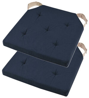 Textile stoelkussen DUO - 2x - donkerblauw - 38 x 38 x 4 cm - klittenband sluiting