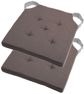Textile stoelkussen DUO - 2x - grijs - 38 x 38 x 4 cm - klittenband sluiting