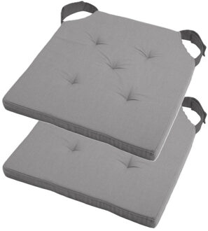 Textile stoelkussen DUO - 2x - grijs - 38 x 38 x 4 cm - klittenband sluiting