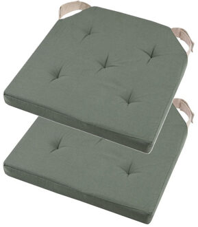Textile stoelkussen DUO - 2x - groen - 38 x 38 x 4 cm - klittenband sluiting