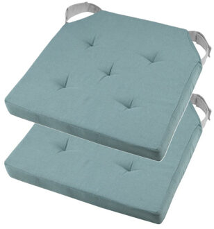 Textile stoelkussen DUO - 2x - jade groen - 38 x 38 x 4 cm - klittenband sluiting