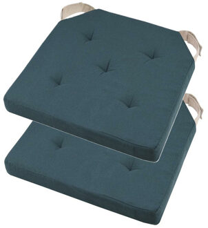 Textile stoelkussen DUO - 2x - marine blauw - 38 x 38 x 4 cm - klittenband sluiting