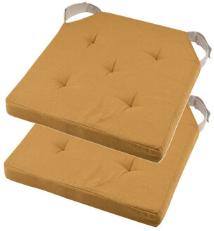 Textile stoelkussen DUO - 2x - okergeel - 38 x 38 x 4 cm - klittenband sluiting