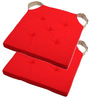 Textile stoelkussen DUO - 2x - rood - 38 x 38 x 4 cm - klittenband sluiting