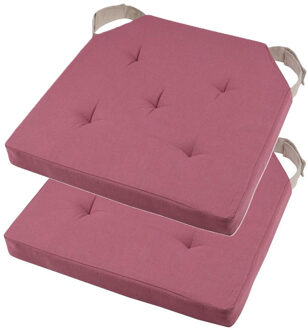 Textile stoelkussen DUO - 2x - roze - 38 x 38 x 4 cm - klittenband sluiting
