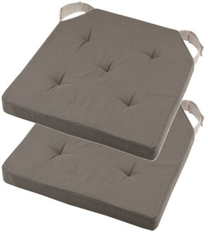 Textile stoelkussen DUO - 2x - taupe - 38 x 38 x 4 cm - klittenband sluiting