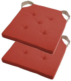 Textile stoelkussen DUO - 2x - terracotta - 38 x 38 x 4 cm - klittenband sluiting
