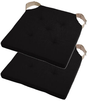 Textile stoelkussen DUO - 2x - zwart - 38 x 38 x 4 cm - klittenband sluiting