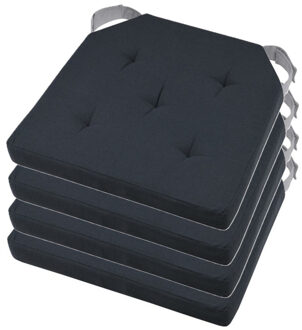 Textile stoelkussen DUO - 4x - antraciet - 38 x 38 x 4 cm - klittenband sluiting