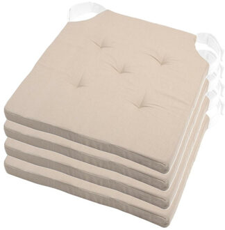Textile stoelkussen DUO - 4x - beige - 38 x 38 x 4 cm - klittenband sluiting