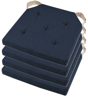 Textile stoelkussen DUO - 4x - donkerblauw - 38 x 38 x 4 cm - klittenband sluiting