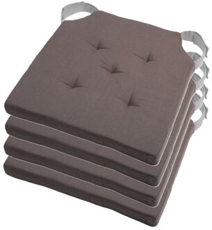 Textile stoelkussen DUO - 4x - grijs - 38 x 38 x 4 cm - klittenband sluiting