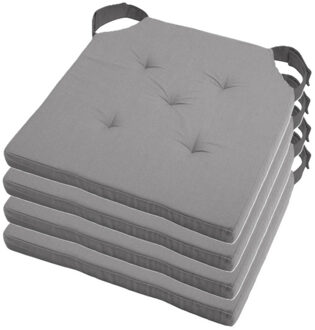 Textile stoelkussen DUO - 4x - grijs - 38 x 38 x 4 cm - klittenband sluiting