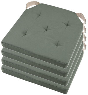 Textile stoelkussen DUO - 4x - groen - 38 x 38 x 4 cm - klittenband sluiting