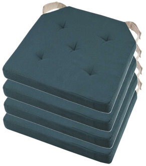 Textile stoelkussen DUO - 4x - marine blauw - 38 x 38 x 4 cm - klittenband sluiting