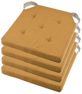 Textile stoelkussen DUO - 4x - okergeel - 38 x 38 x 4 cm - klittenband sluiting