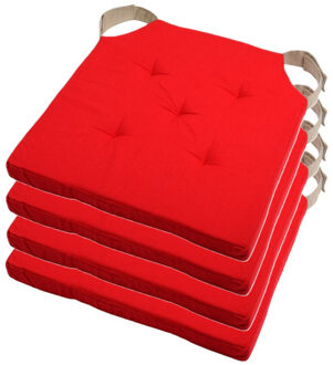 Textile stoelkussen DUO - 4x - rood - 38 x 38 x 4 cm - klittenband sluiting