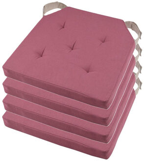 Textile stoelkussen DUO - 4x - roze - 38 x 38 x 4 cm - klittenband sluiting