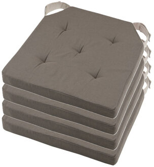 Textile stoelkussen DUO - 4x - taupe - 38 x 38 x 4 cm - klittenband sluiting