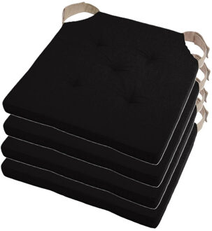 Textile stoelkussen DUO - 4x - zwart - 38 x 38 x 4 cm - klittenband sluiting