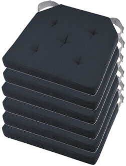Textile stoelkussen DUO - 6x - antraciet - 38 x 38 x 4 cm - klittenband sluiting