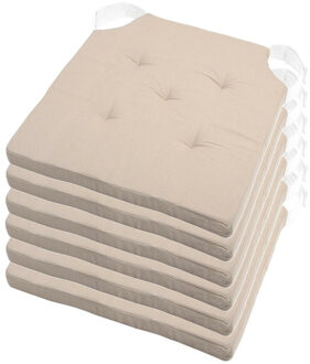 Textile stoelkussen DUO - 6x - beige - 38 x 38 x 4 cm - klittenband sluiting
