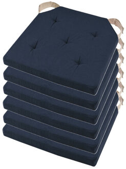 Textile stoelkussen DUO - 6x - donkerblauw - 38 x 38 x 4 cm - klittenband sluiting