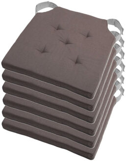 Textile stoelkussen DUO - 6x - grijs - 38 x 38 x 4 cm - klittenband sluiting