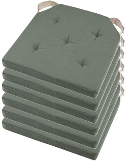 Textile stoelkussen DUO - 6x - groen - 38 x 38 x 4 cm - klittenband sluiting